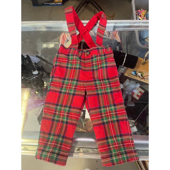 Baby Plaid Suspender Pants Bradbury Red 6-12M - Picture 1 of 3